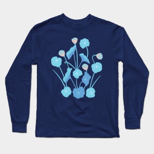 LOTUS POND Japanese Zen Buddhism Lotus Leaves Floral Botanical in Blue Blush Gray White - UnBlink Studio by Jackie Tahara Long Sleeve T-Shirt